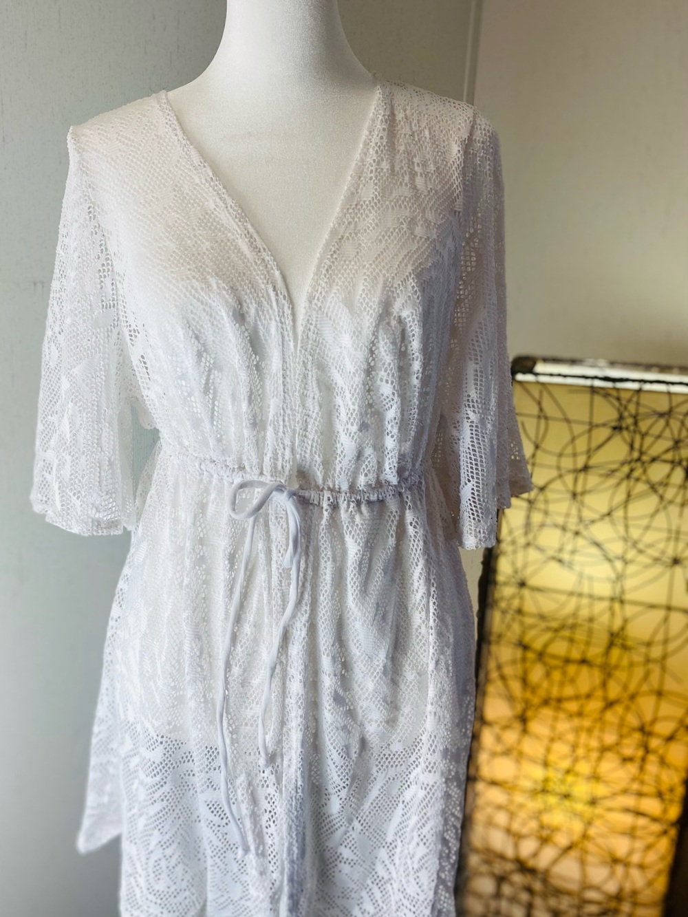 White Lace V-Neck Tie-Waist cover up